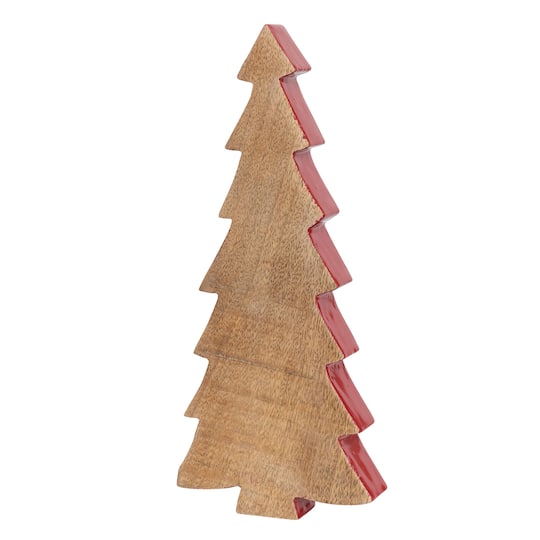 Hello Honey® Mango Wood Christmas Tree with Red Enameled Edge